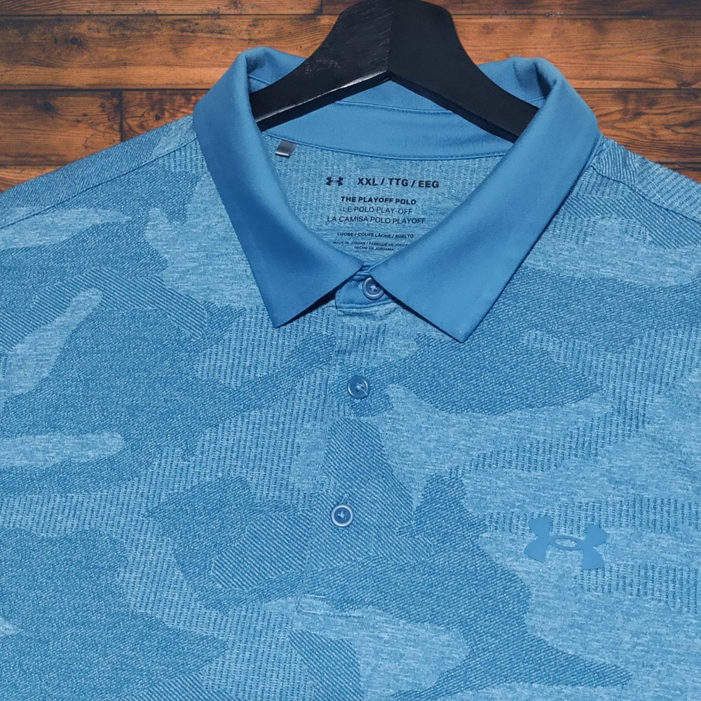 Under Armour The Playoff Polo‎ Shirt Mens XXL Blue Camo Performance Golf Casual